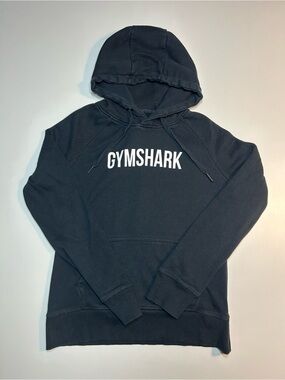 Gymshark Apollo Black Hoodie White Spellout Logo Pullover Raglan